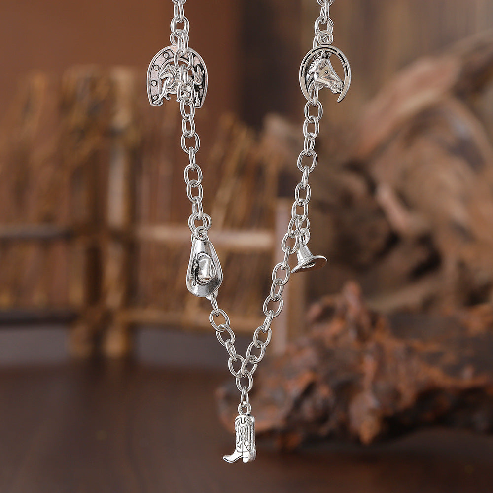 Wholesale Alloy Vintage Dark Skull Boots Pendant Necklace
